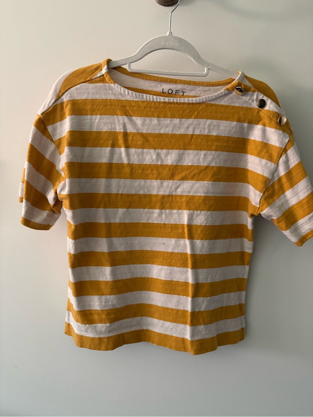 LOFT Girls' Mustard Yellow & White Striped Button-Shoulder Tee